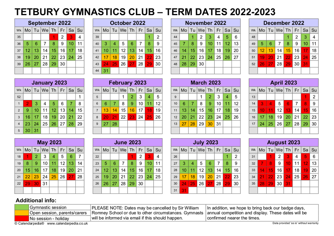 Dates - Tetbury Gymnastics Club